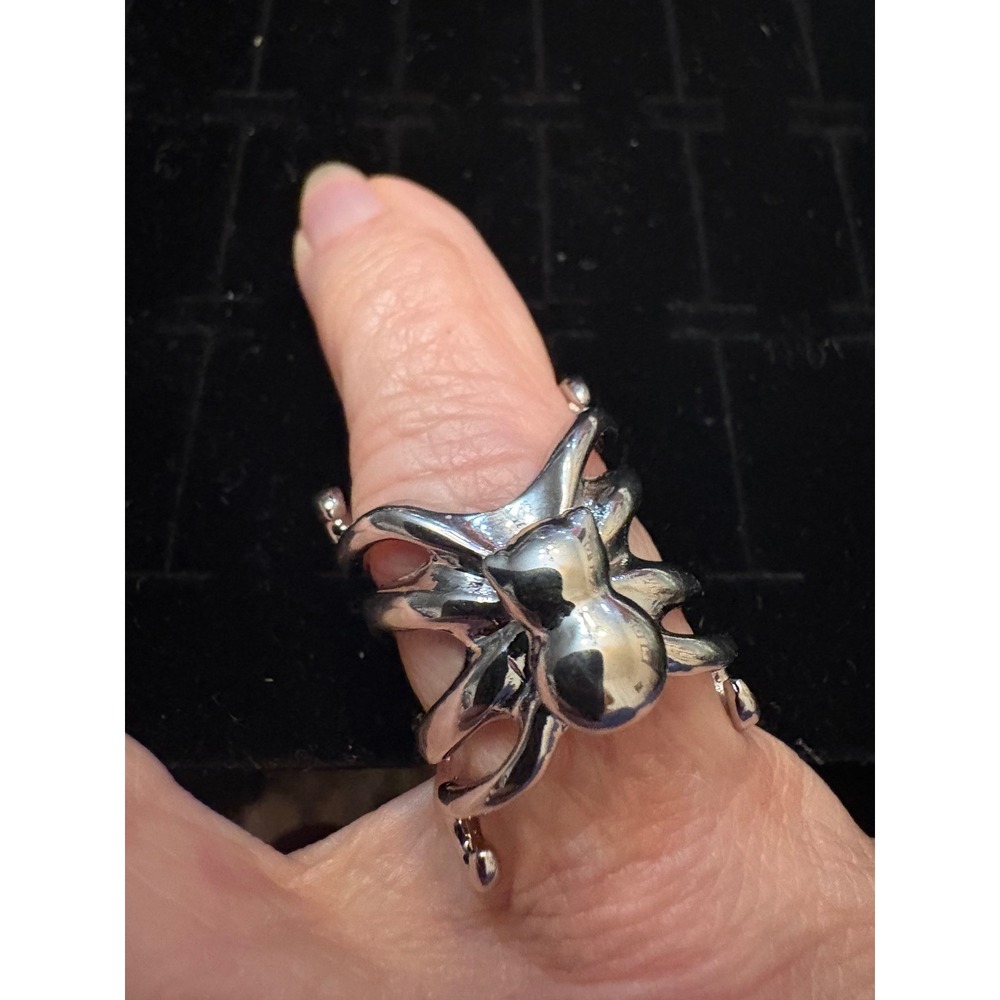 Silver Tone Spider Statement Ring Wide Multi Band Gothic Jewelry Adjustable